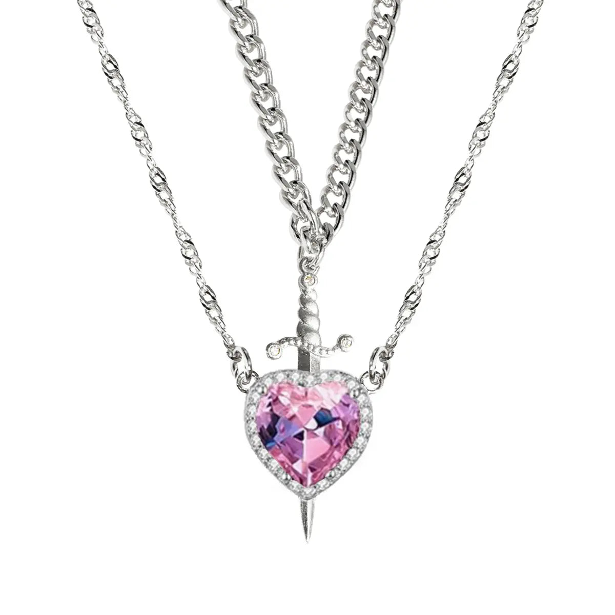 Romantic Heart and Sword Necklace Set for Couples - Stylish Stainless Steel Twist Chain Matching Jewelry for Anniversaries, Birthdays, and Valentine's Day Gifts