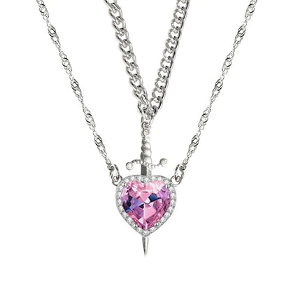 Romantic Heart and Sword Necklace Set for Couples - Stylish Stainless Steel Twist Chain Matching Jewelry for Anniversaries, Birthdays, and Valentine's Day Gifts