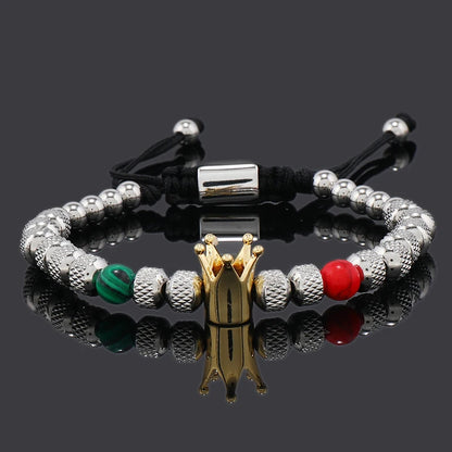 Elegant Luxury Crown Charm Bracelet - Unisex Stainless Steel Beads Jewelry for Couples